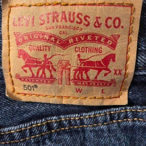 Dark Blue Denim Jean Shorts Cut Offs 29W Original Levi's Womens Fray high Waist - Picture 7 of 10